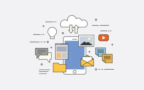 Flat vector illustration of cloud for smartphones. All in your device or in Stock Illustration