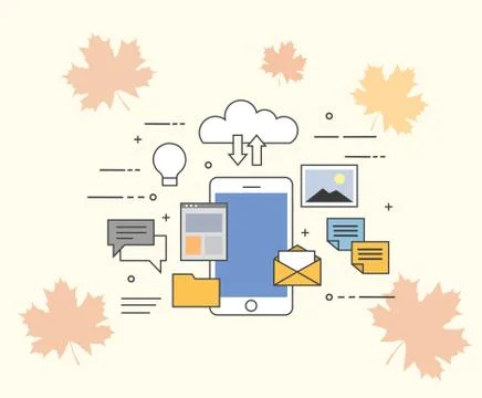 Flat vector illustration of cloud for smartphones. All in your device or in Stock Illustration