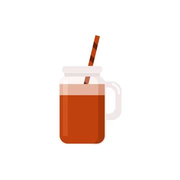 Flat vector illustration of cold brew coffee in glass mason jar. Isolated on  Stock Illustration