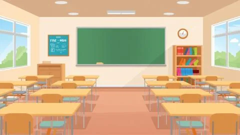 Flat Vector Illustration of a Colorful Classroom Interior – Education Theme Illustrazione stock
