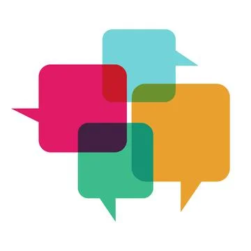 Flat vector illustration of colorful interacting chat bubbles. Stock Illustration