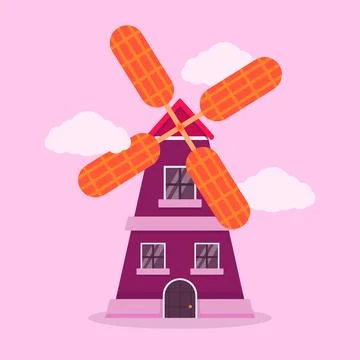 Flat Vector Illustration of Colorful Windmill Building Stock Illustration
