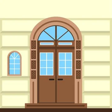Flat vector illustration of commerce building facade door Flat color vecto... Fotos de archivo