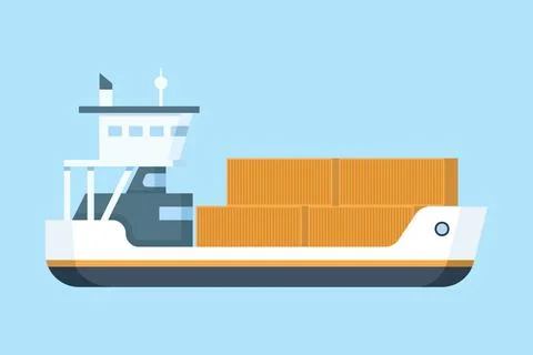 Flat vector illustration of commercial cargo ships Stock Illustration