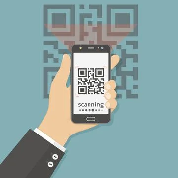 Flat vector illustration concept for scanning QR code with mobile phone Stock Illustration