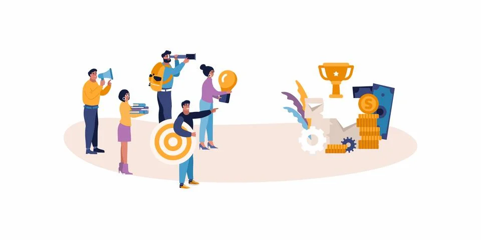 Flat vector illustration concept of successful startup with group of people o Stock Illustration