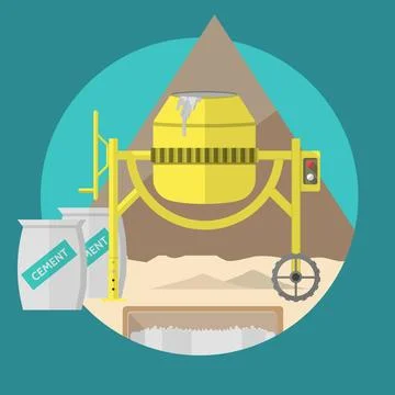 Flat vector illustration for construction site. Concrete mixer Building si... Stock Photos