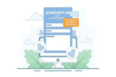 Flat vector illustration of contact form and support agent 库存插图