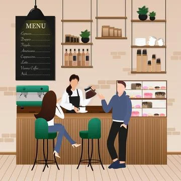 Flat vector illustration. Cozy room interior. Interior design. Cartoon people Stock Illustration