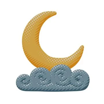 Flat vector illustration curly moon sleep in cloud Stock Illustration