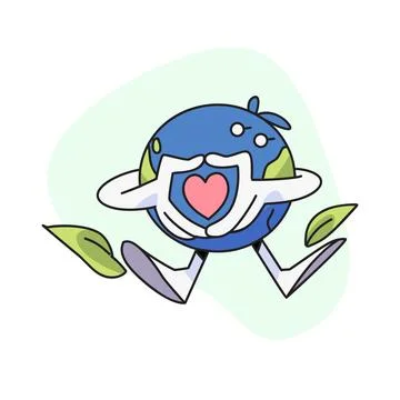 Flat vector illustration, cute globe doing heart pose. Illustrazione stock