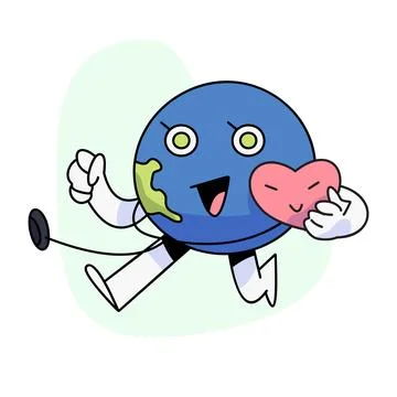 Flat vector illustration, cute globe wearing a stethoscope with a heart huggi Stock Illustration