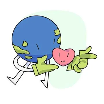 Flat vector illustration, cute globe guarding the heart. Stock Illustration
