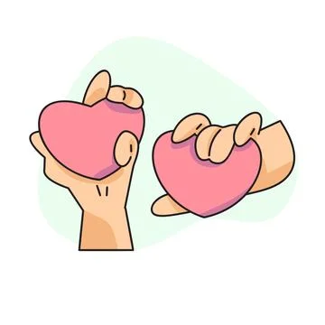 Flat vector illustration, cute hands holding a heart Illustrazione stock