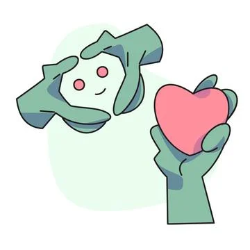 Flat vector illustration, cute hands holding a heart Illustrazione stock