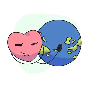 Flat vector illustration, cute heart using stethoscope checking globe. Stock Illustration