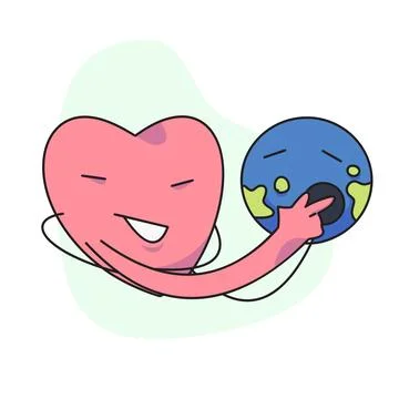 Flat vector illustration, cute heart using stethoscope checking globe. Stock Illustration