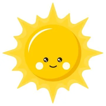Flat vector illustration of cute smiling happy sun cartoon icon logo design,  Stock Illustration