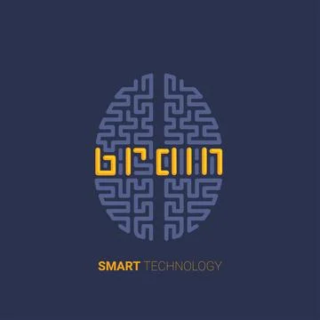 Flat vector illustration on dark background, brain icon, smart technology 스톡 일러스트