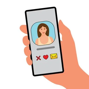 Flat vector illustration of a dating app on smartphone with girl Ilustração Stock