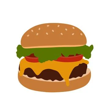 Flat Vector Illustration of a Delicious Cheeseburger Stock Illustration