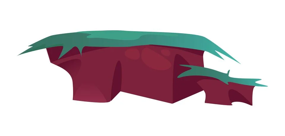 Flat vector illustration depicting a floating island with a rocky surface a.. Stock Illustration
