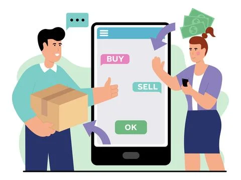 Flat vector illustration of digital business and people Stock Illustration