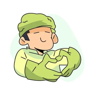 Flat vector illustration, doctor doing heart pose Stock Illustration