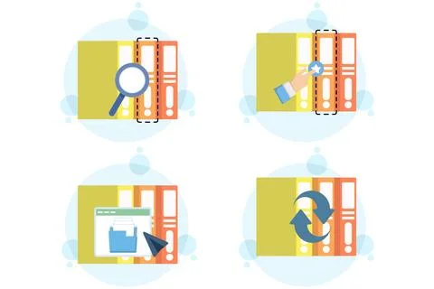 Flat vector illustration of documents coming from a computer folder Stock Illustration