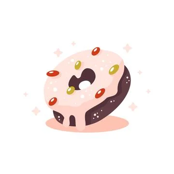Flat vector illustration of a donut with icing and confectionery crumbs. Sw.. Stock Illustration