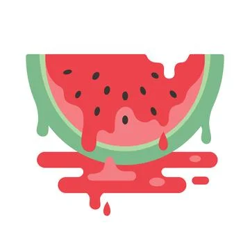 Flat vector illustration of a dripping watermelon slice 스톡 일러스트