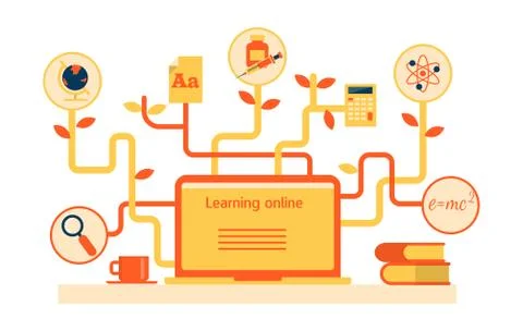 Flat vector illustration for e-learning and online education Stock Illustration