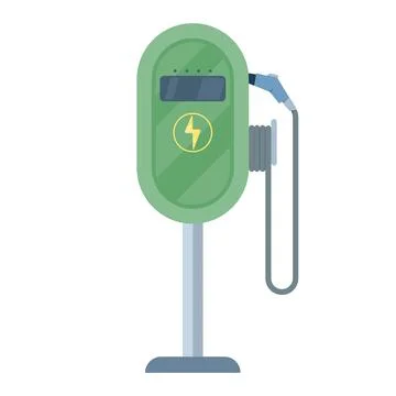 Flat vector illustration of an electric car charging station with cable Stock Illustration