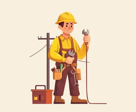 A flat vector illustration of an electrician with an electrical repair tool kit  Stock Illustration