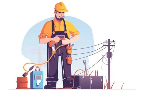 A flat vector illustration of an electrician with an electrical repair tool kit  Stock Illustration