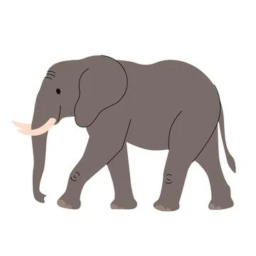 Flat vector illustration of an elephant walking, featuring a dark grey body Stock Illustration