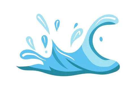 This flat vector illustration features a blue wave with splashes in a vibra.. Stock Illustration