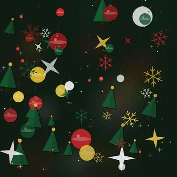 Flat Vector Illustration of Festive Holiday Elements on a Dark Green Backgrou Stock Illustration