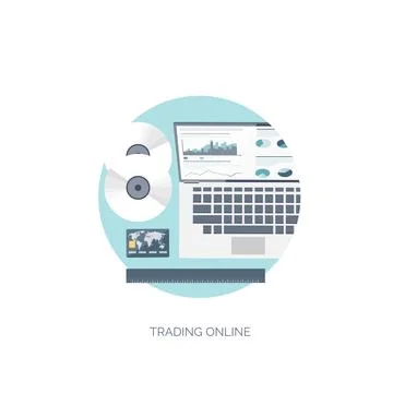 Flat vector illustration. Flat background. Finance, market news. Computer online Illustrazione stock