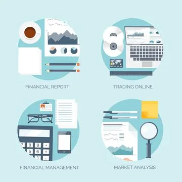 Flat vector illustration. Flat background. Finance, market news. Computer online 스톡 일러스트