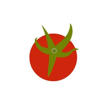 Flat Vector Illustration of a Fresh Tomato with Stem Stock Illustration