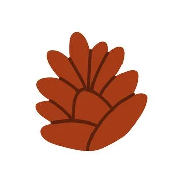 A flat vector illustration of a fully opened, splayed pine cone in rich reddish Illustrazione stock