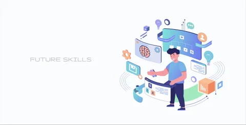 Flat vector illustration of future skills and digital learning6 Stock Footage 342718358