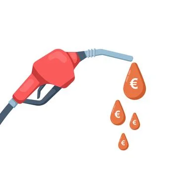 Flat vector illustration of gas fuel pump with yellow drop and euro symbol Stock Illustration