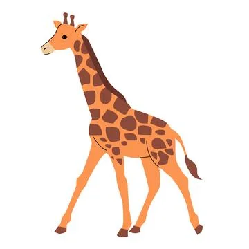 Flat vector illustration of a giraffe with an orange body, brown patches, and a 스톡 일러스트