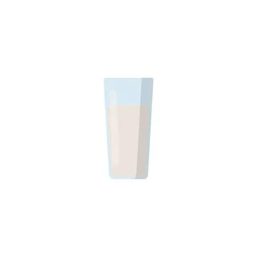 Flat vector illustration of glass of milk. Isolated on white background. Illustrazione stock