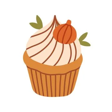 A flat vector illustration of a gourmet cupcake with whipped frosting, green Stock Illustration