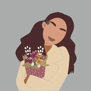 Flat vector illustration on gray background. Romantic mood of the girl. Bea.. Stock Illustration