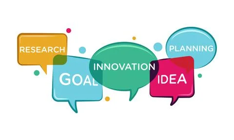 Flat vector illustration of group chat discussing business idea. Stock Illustration