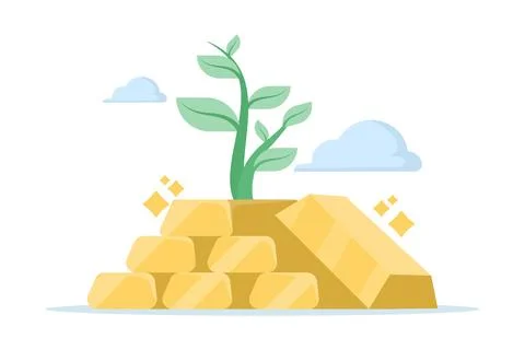 Flat vector illustration of growing gold bars Illustrazione stock